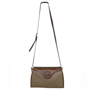 Vintage Made in USA Dooney & Bourke Tan and Brown Leather & Brass Crossbody Bag